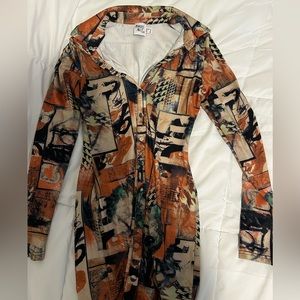 Princess Polly Button Down Patterned Mini Dress Size 4